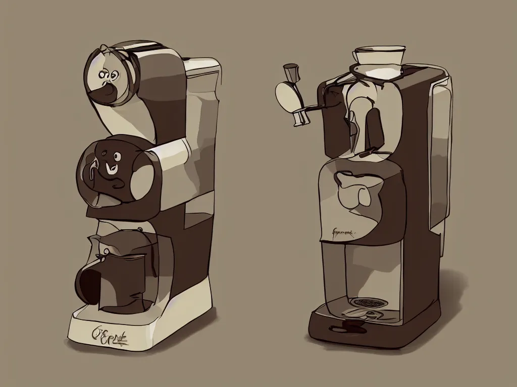 Image similar to coffee machine, by pixar, serene illustration, fresh colors, trending on artstation