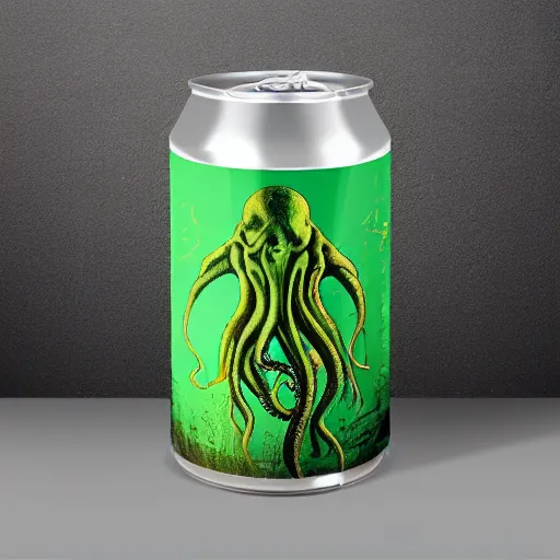 Prompt: Cthulhu energy drink can, photorealistic