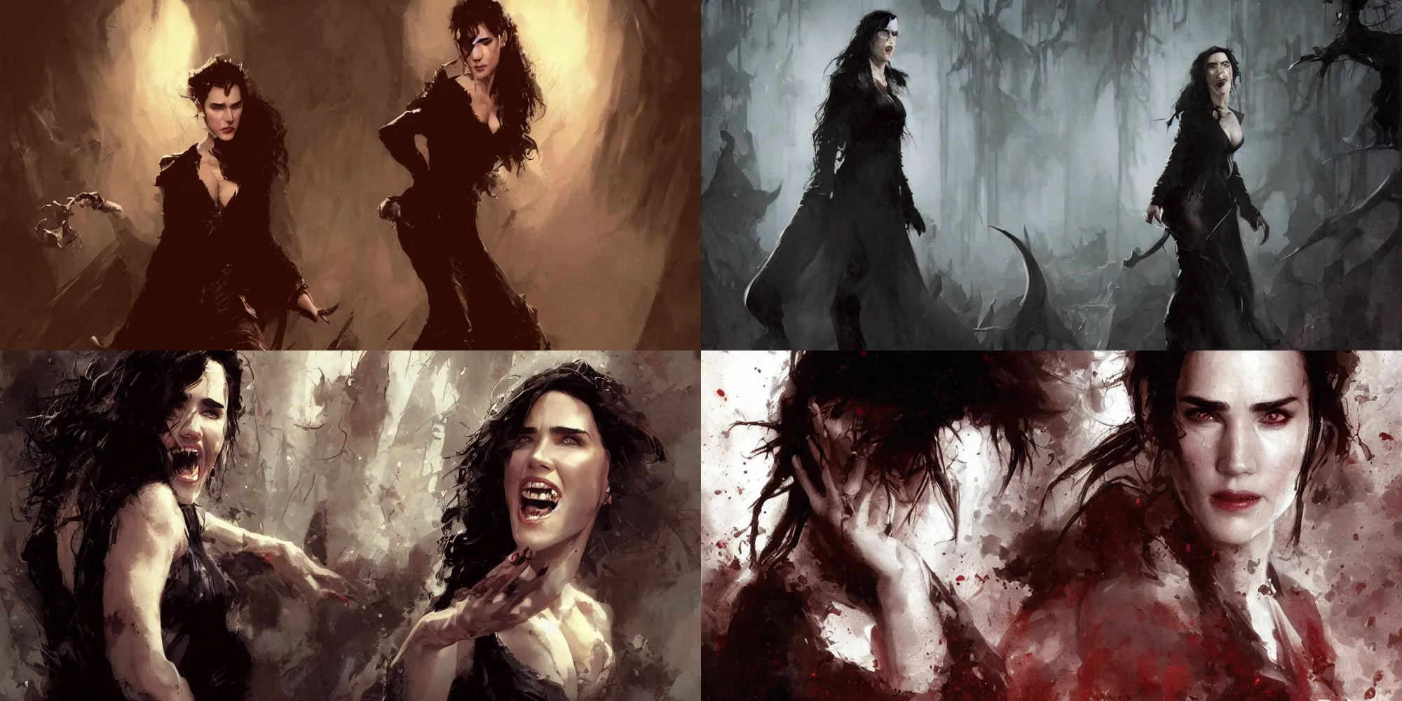 Prompt: Jennifer Connelly as a vampire, Legends splash art by Craig Mullins, Trending on Artstation, Art Station, CGSociety