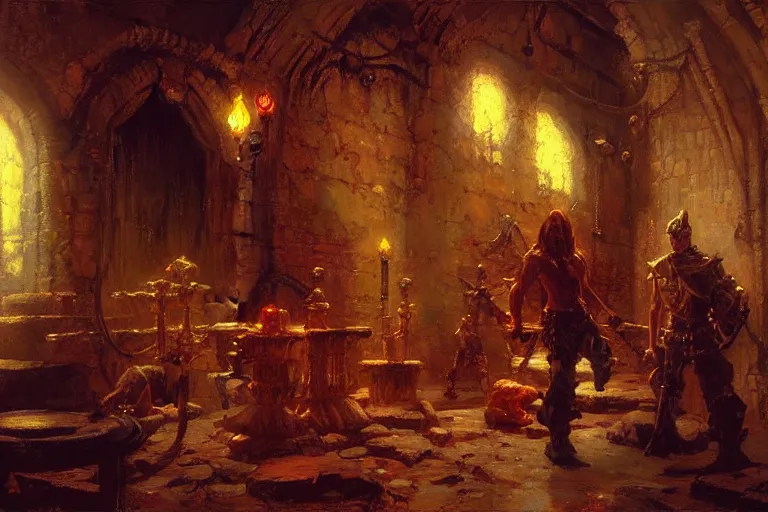 Image similar to dungeon, painting by gaston bussiere, craig mullins, j. c. leyendecker, tom of finland