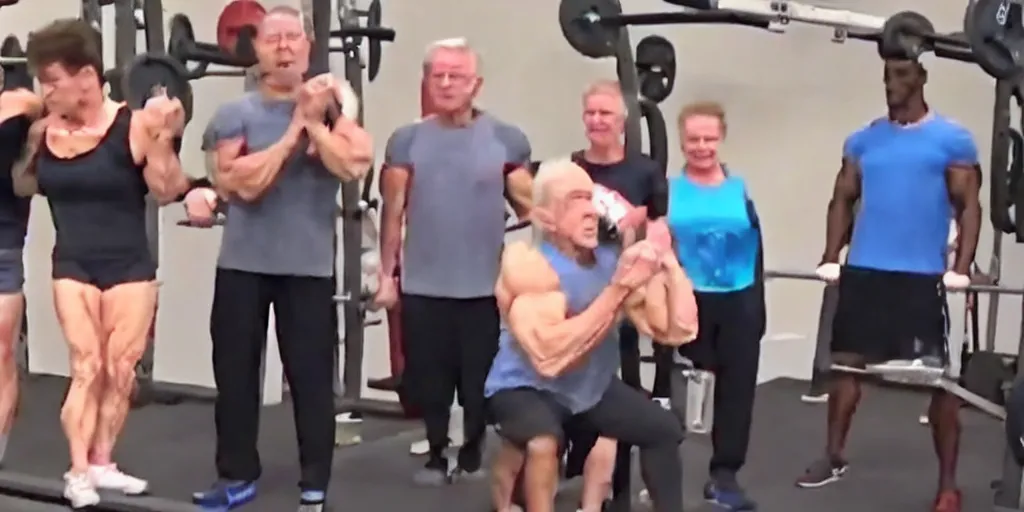 Image similar to YouTube video: My grandma shocks gym bros by outlifting them!