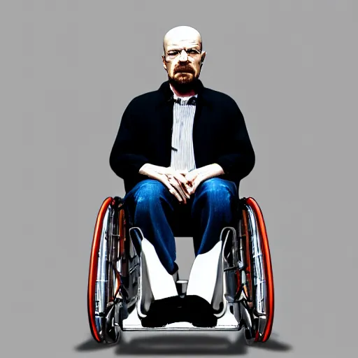 Prompt: Walter White sitting in wheel chair photo