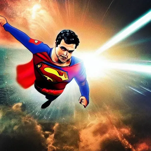 Image similar to jose mourinho flying in the sky as superman shooting lasers, award winning photograph