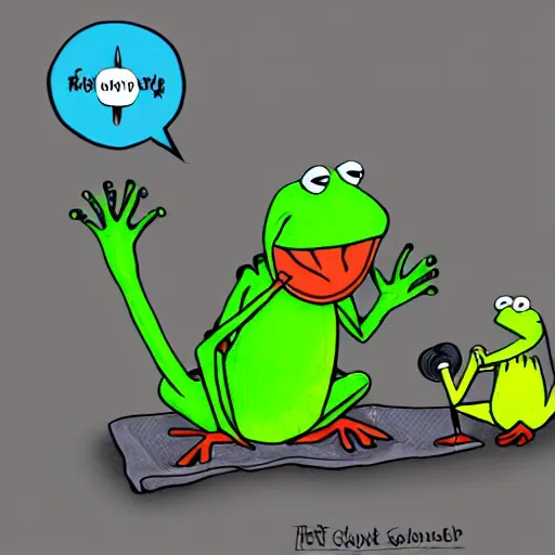 Image similar to kermit the frog interviewing a real frog on a podcast, digital art, trending on art station