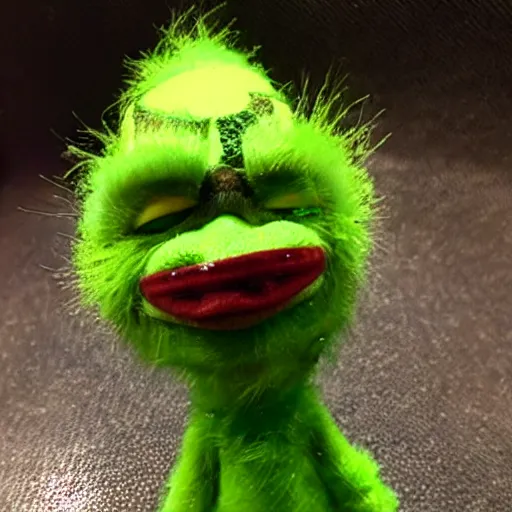 Prompt: Photograph of a horrifying, voodoo doll of the Grinch-W 910