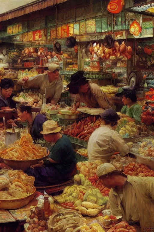 Image similar to asian food market, painting by gaston bussiere, craig mullins, j. c. leyendecker