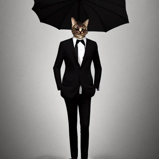 Image similar to a high quality photo of a cat wearing a suit and smoking, render, ultra realistic, cgsociety