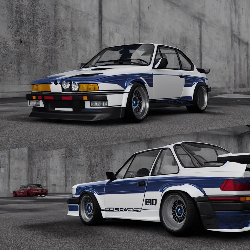 Image similar to bmw e 3 0, porsche 9 1 1 whale tail, kyza saleem, realistic, 4 k