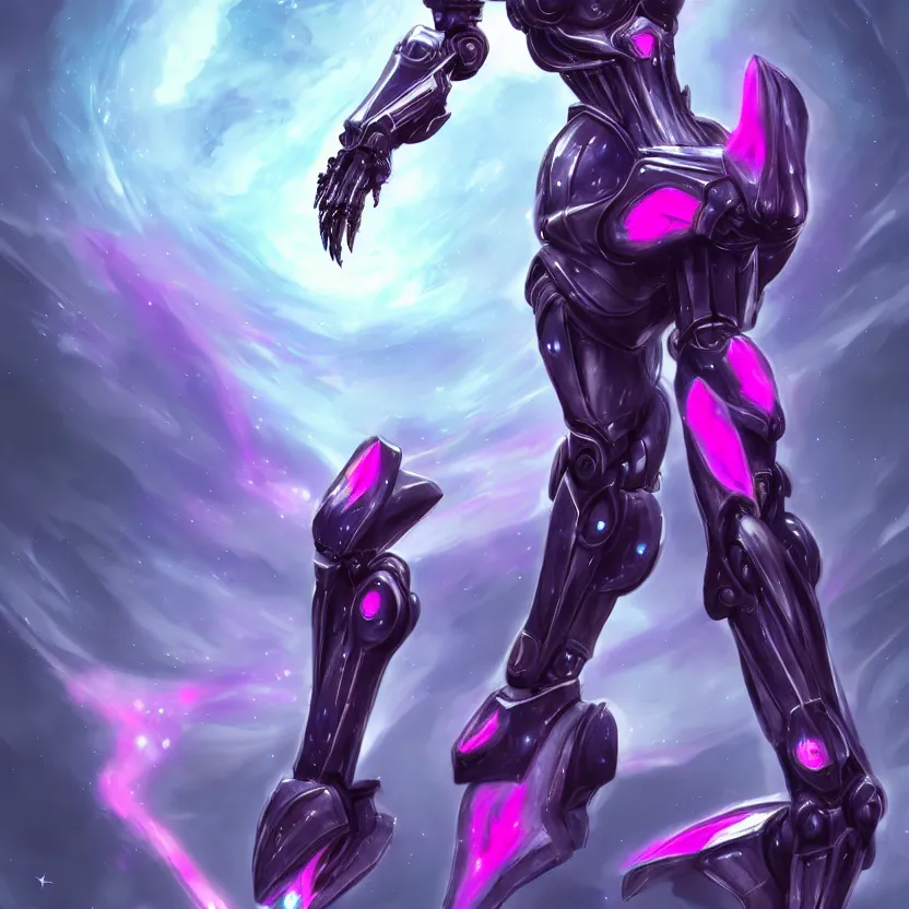 Image similar to cinematic front shot, cosmic sized proportional stunning beautiful hot female warframe, detailed robot mecha female dragon head, metal ears purple eyes, sleek silver armor, fuschia skin, floating in empty space, nebula sized, posing elegantly, epic proportions, epic size, epic scale, furry art, dragon art, giantess art, warframe fanart, furaffinity, deviantart