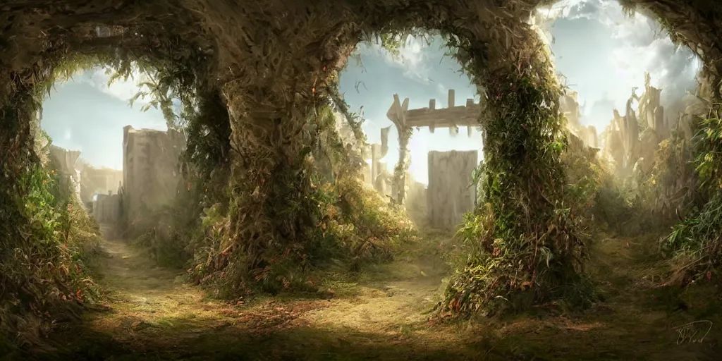 Image similar to beautiful matte painting of entrance to maze