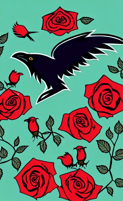 Prompt: ravens and roses illustration