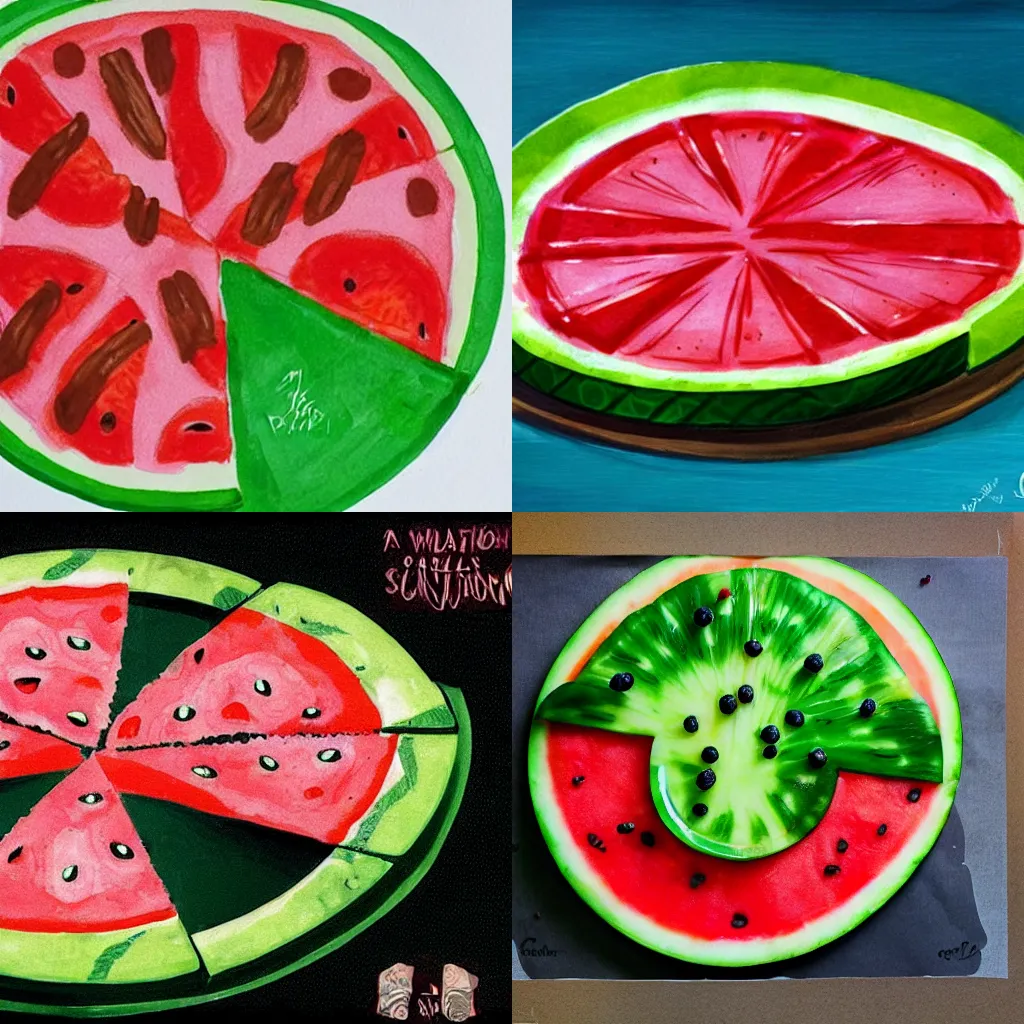 Prompt: a watermelon pizza, concept art