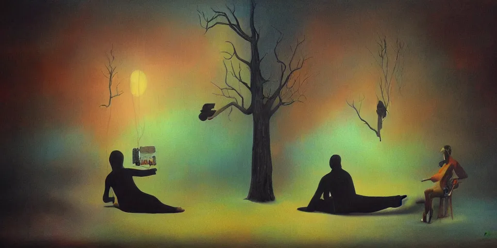 Prompt: surreal painting of loneliness in a dreamscape oneiric