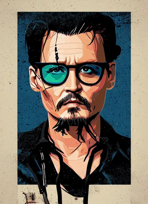 Image similar to highly detailed delirium face portrait of johnny depp in prison by petros afshar, tom whalen, laurie greasley, war face by greg rutkowski