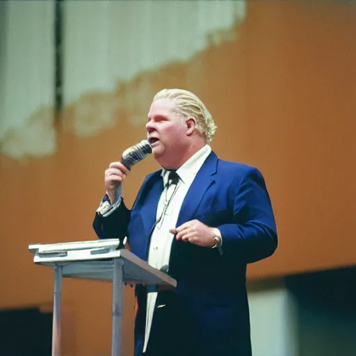 Prompt: doug ford giving a speech wearing beekeepers outfit cinestill, 8 0 0 t, 3 5 mm, full - hd