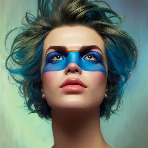 Prompt: hyperrealistic oil painting of electric hero, cute - fine - face, pretty face, oil slick hair, realistic shaded perfect face, extremely fine details, realistic shaded lighting, dynamic background, 8 k ultra realistic, highly detailed, art by christopher balaskas, alphonse mucha, craig millions ultra detailed