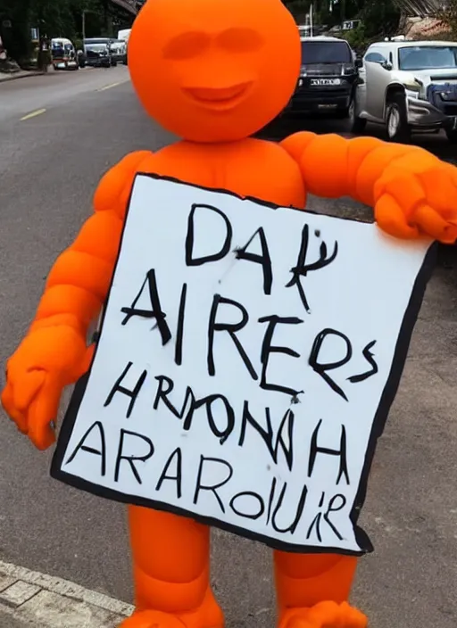 Prompt: giant orange glowing humanoid with a sign saying Daniel Aros