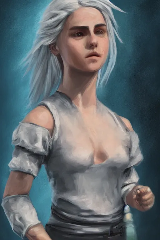 Image similar to Ciri skateboarding, expressive oil painting, digital art