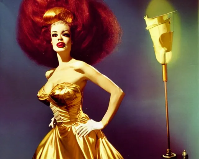 Prompt: 1 9 5 0 s pin up photo of the bride of frankenstein, full body, campy color scheme, realistic, center, smooth, golden ratio, detailed, gil elvgren, earl moran, joyce ballantyne