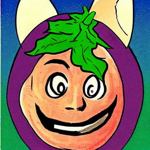 Image similar to eggplant with the face of elon mask, by will eisner,