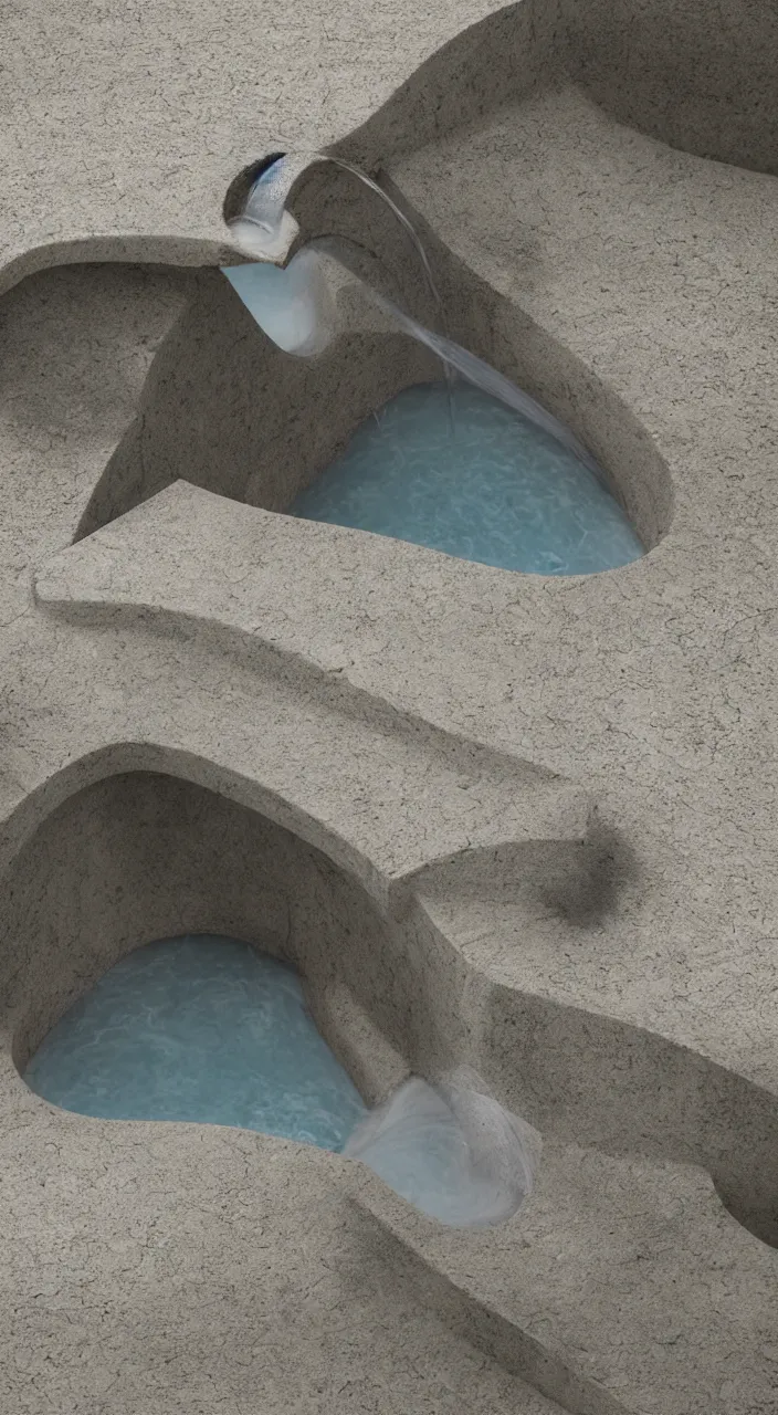 Image similar to a fountain by Carlo scarpa where two currents meet, isometric , 8k