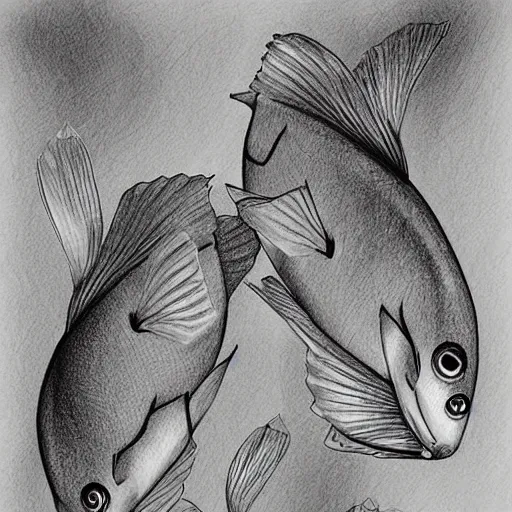 Image similar to pencil sketch of beautiful coy fishes, digital art, traditional, paper, pencil sketch, book cover