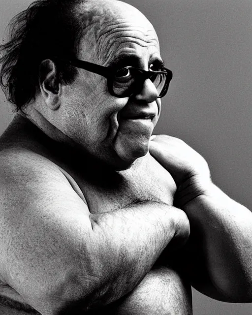 Image similar to portrait of danny devito as a professional wrestler. photographic, photography