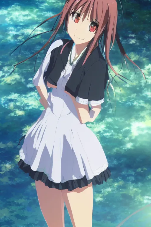 Prompt: An anime high school girl, portrait, full body, Makoto Shinkai, kyoto animation, aniplex, pixiv