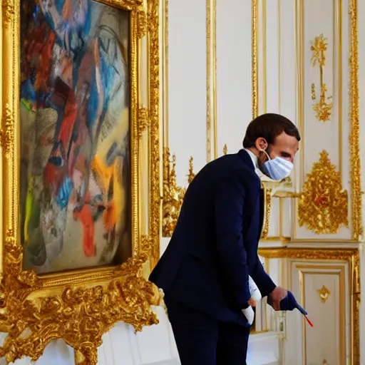 Image similar to Emmanuel Macron painting Abstract art at Versailles
