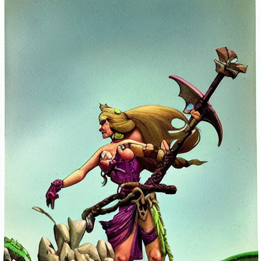 Prompt: barbarian princess by Roger Dean