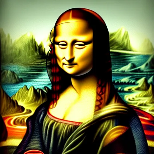 Prompt: Mona Lisa with eyebrows, water color style