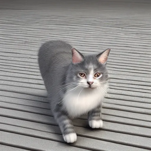 Prompt: a portrait of a cute gray and white striped cat, walking down a street in Copenhagen, Danish architecture, trending on cg society, 3d zbrush render with fur, rim lighting, digital oil painting by Norman Rockwell