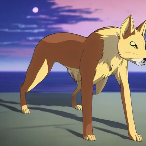 Image similar to modern anime still of beastars jack the anthro male golden retreiver in a boarding school uniform, side view of him, on a moonlit beach at night, official studio anime still