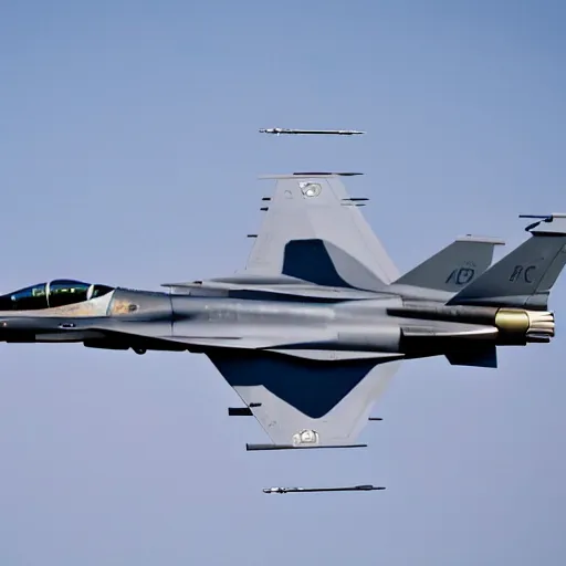 Image similar to photo of a n f16 fighter jet in fligh