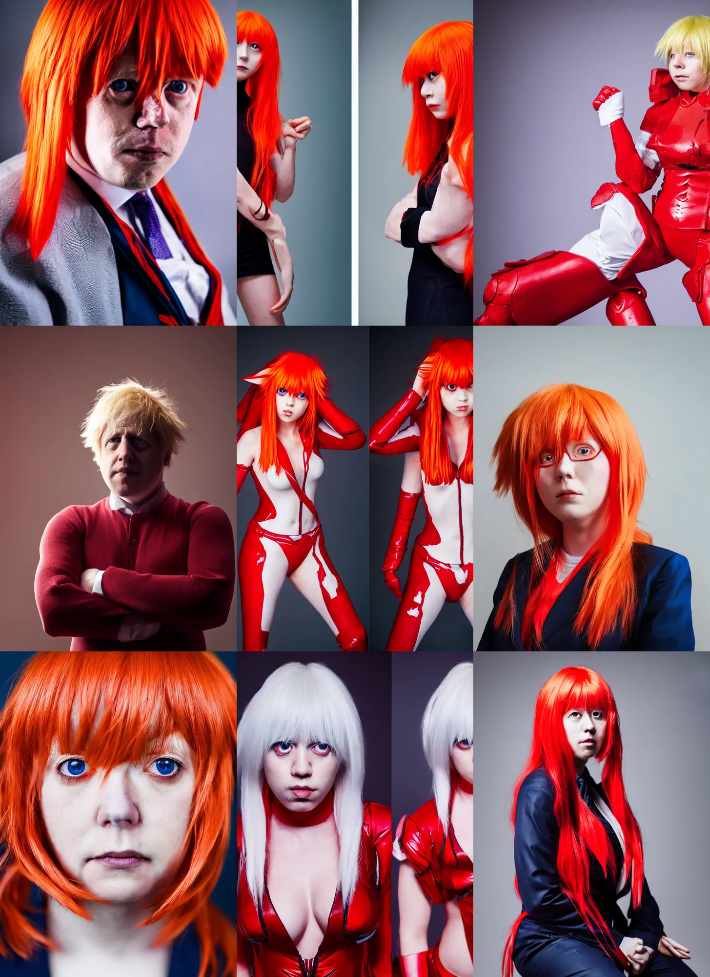 Prompt: boris johnson cosplaying as asuka langley, studio lighting, portrait photography, high quality, detailed, sigma 8 5 mm