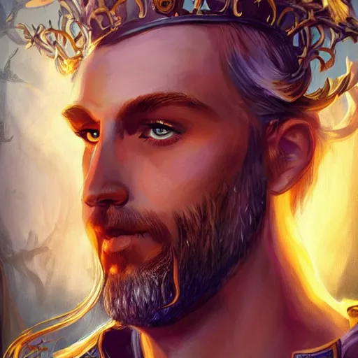 Prompt: A handsome King of the Fae with blond hair and beard in full regalia, Magic the Gathering card art