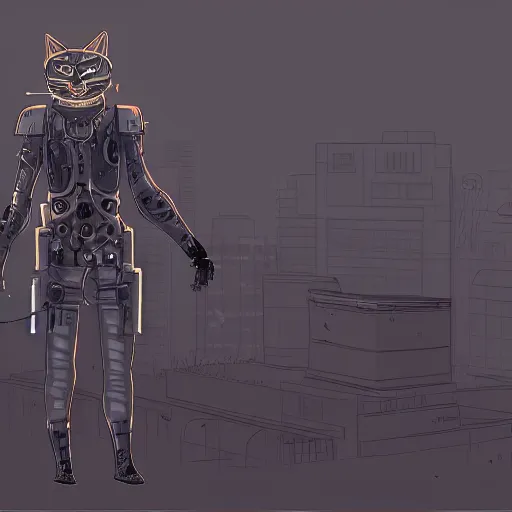 Prompt: a cyberpunk cyborg cat, trending on art station