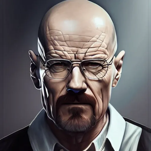 Image similar to Walter White mad and bald by Artgerm and Greg Rutkowski, intricate, elegant, highly detailed, digital painting