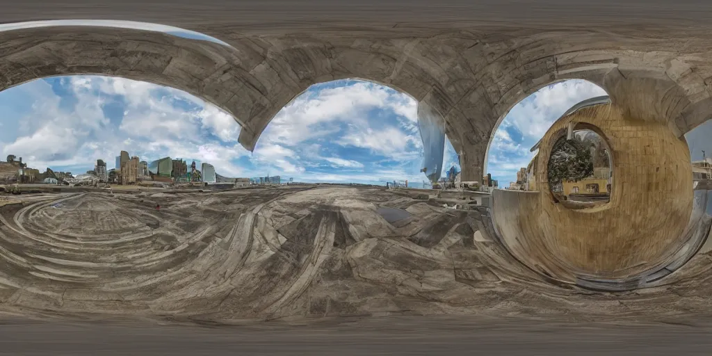 Image similar to three point perspective, fish eye, 3 6 0 panorama, pattern, sei, gunbi