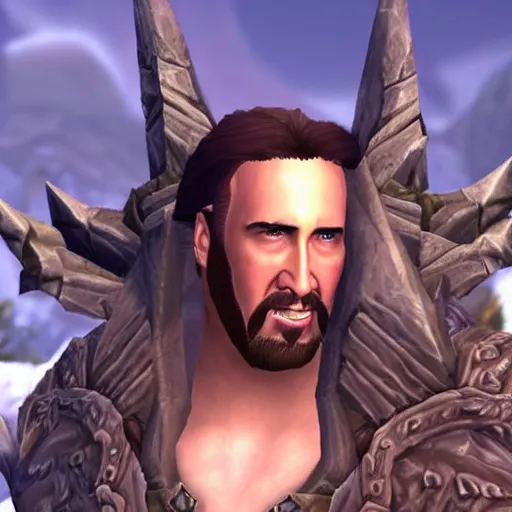 Image similar to nicholas cage in world of warcraft, official screenshot