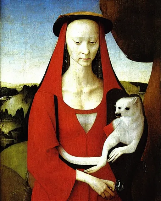 Image similar to Lady with an Ermine by Leonardo painting by Hieronymus Bosch