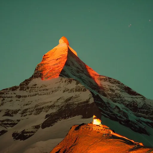 Image similar to flag of india is projected illuminated on the matterhorn mountain at night