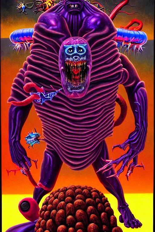 Image similar to a hyperrealistic painting of a grandiose boss fight against evil television, cinematic horror by jimmy alonzo, the art of skinner, chris cunningham, lisa frank, richard corben, highly detailed, vivid color,