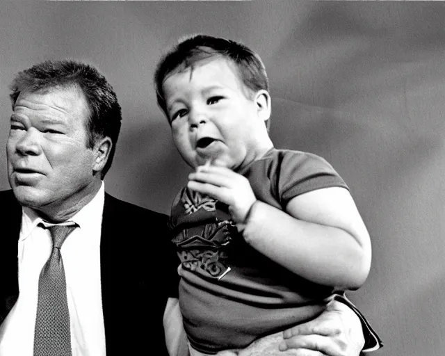 Prompt: william shatner yelling angrily at baby, photograph