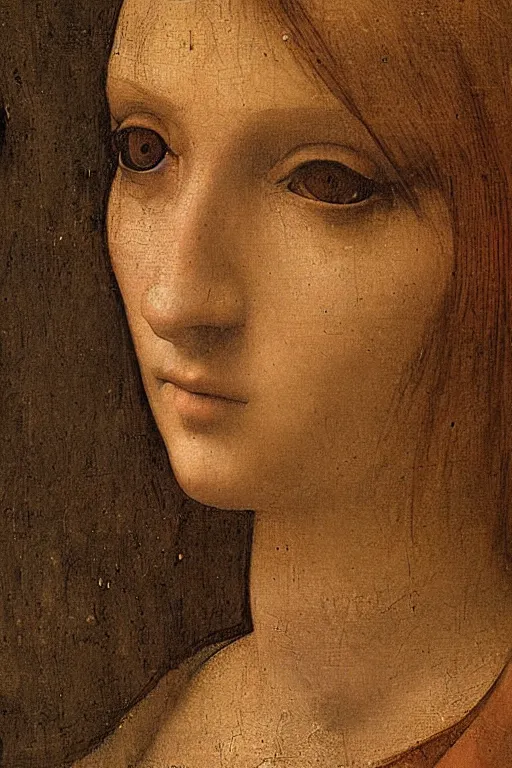 Image similar to a close - up portrait of a cyberpunk cyborg girl, by leonardo davinci, rule of thirds