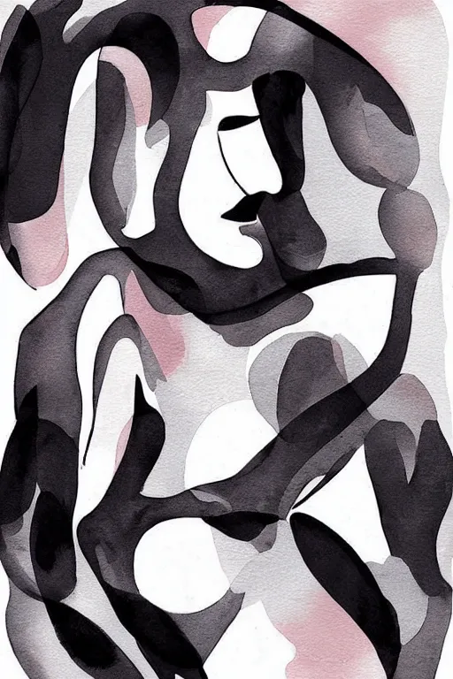 Image similar to the abstract painting of an image of a lady artistic flat illustration by Joshy Sly, creative art, soft colors mono chromatic, black color on white background, watercolor effect