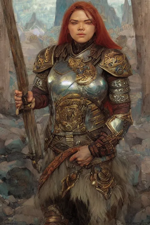 Image similar to a dwarven female warrior, by Edgar Maxence and Ross Tran and Michael Whelan