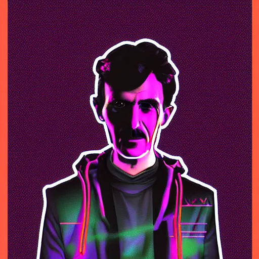 Image similar to nikola tesla in hoodie, thin, portrait, vaporwave, synthwave, neon, vector graphics, cinematic, volumetric lighting, f 8 aperture, cinematic eastman 5 3 8 4 film, photorealistic