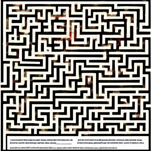 Prompt: Draw a complex labyrinth with a complete path from entry to exit