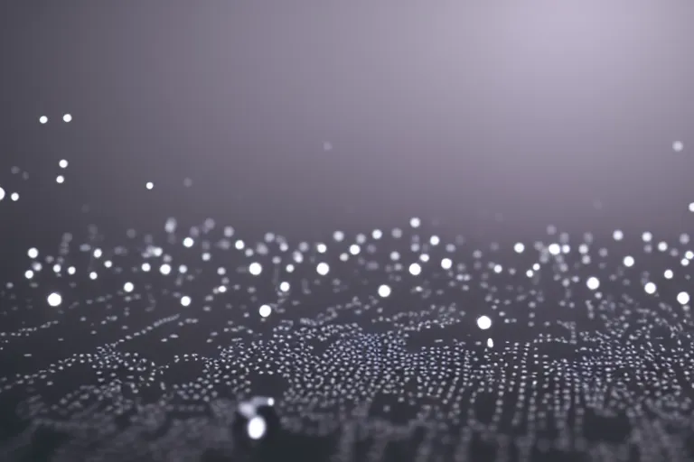 Image similar to nanobots floating in black shiny liquid, depth of field